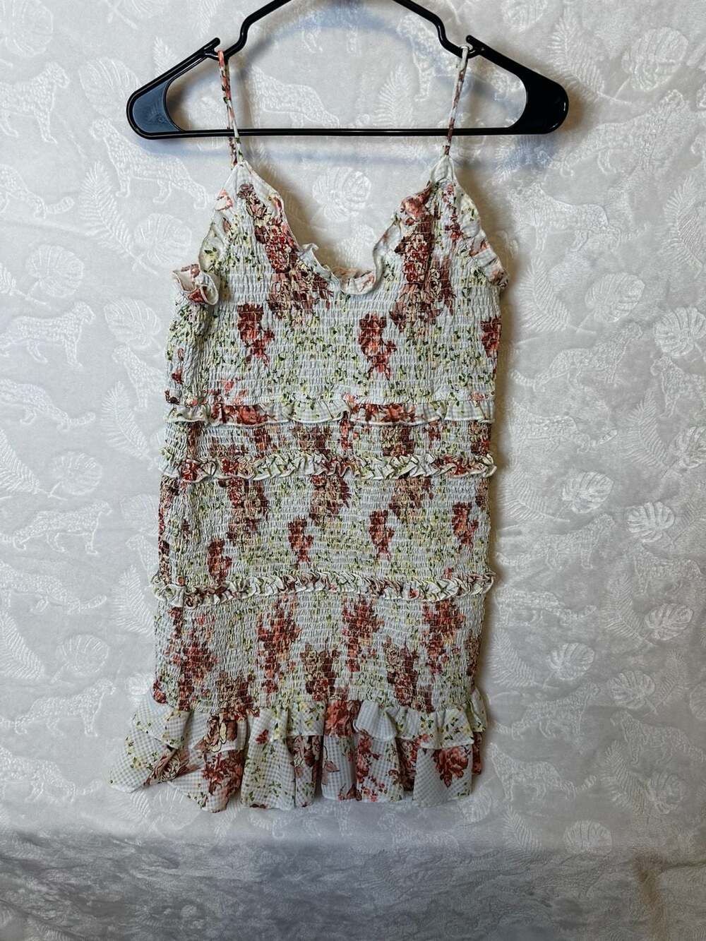 Zara Floral Smocked Ruffle Mini Dress Size M